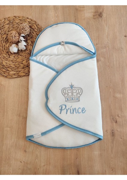Çizgi Efektli Prince Erkek Bebek Klasik Kundak Ekru-Mavi