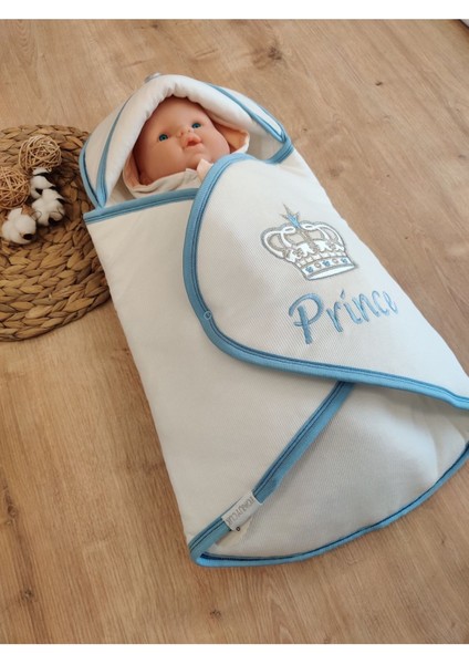 Çizgi Efektli Prince Erkek Bebek Klasik Kundak Ekru-Mavi