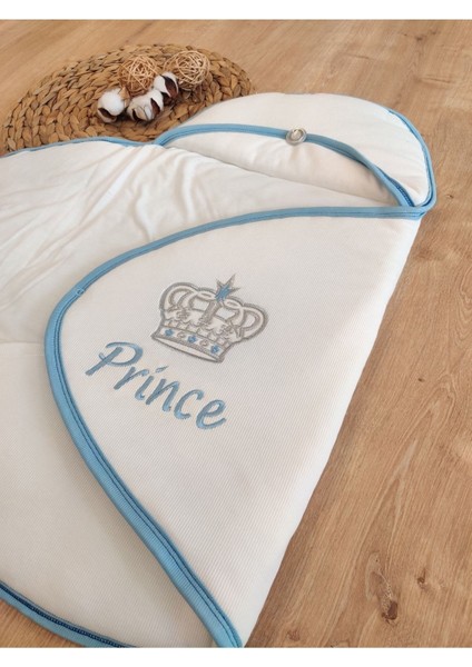 Çizgi Efektli Prince Erkek Bebek Klasik Kundak Ekru-Mavi