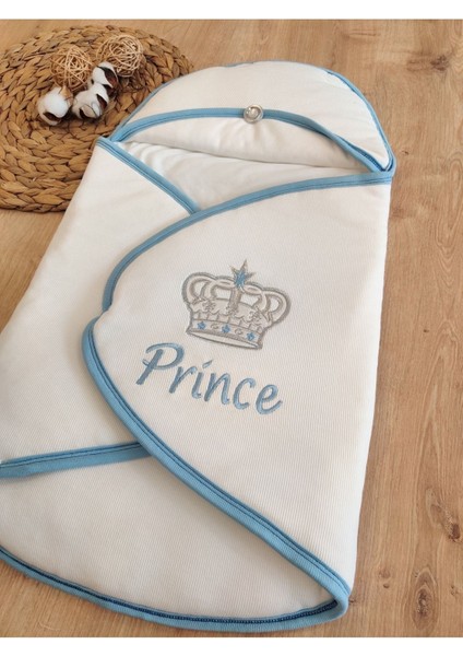 Çizgi Efektli Prince Erkek Bebek Klasik Kundak Ekru-Mavi