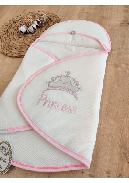 Çizgi Efektli Princess Kız Bebek Klasik Kundak Ekru-Pembe modelleri