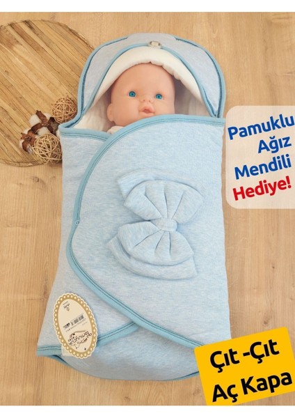 Çizgi Efektli Fiyonklu Klasik Kundak Mavi