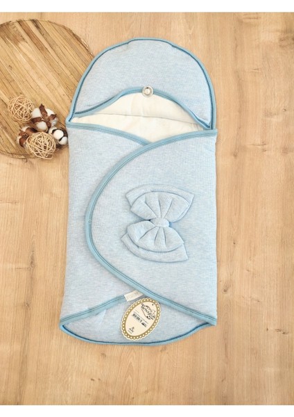 Çizgi Efektli Fiyonklu Klasik Kundak Mavi