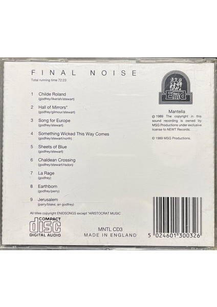 (Plak Değildir CD Dir) CD Final Noise The Enid CD