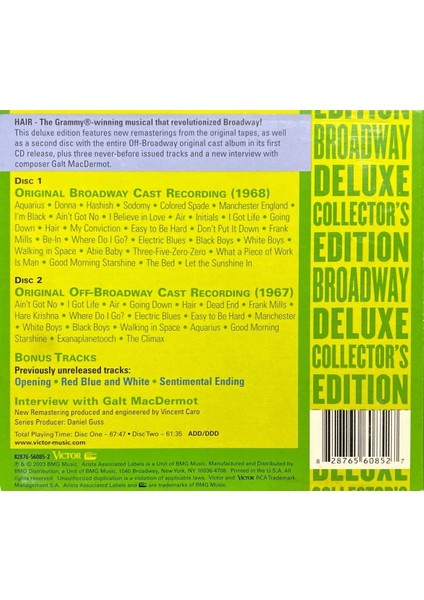 (Plak Değildir CD Dir) CD Hair Broadway Deluxe Collector's Edition Double CD
