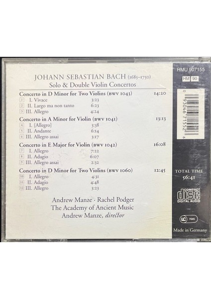 (Plak Değildir CD Dir) CD J. S. Bach Solo&double Violin Concertos CD fiyatları