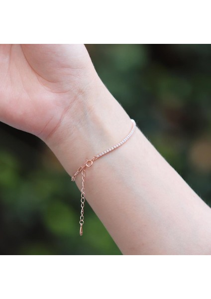 Rose Gold Kaplama Yarım Su Yolu Zincirli Gümüş Bileklik