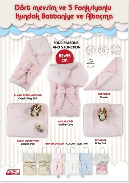 Gabardin Lüks Kız Bebek Beş Amaçlı Kundak Pembe