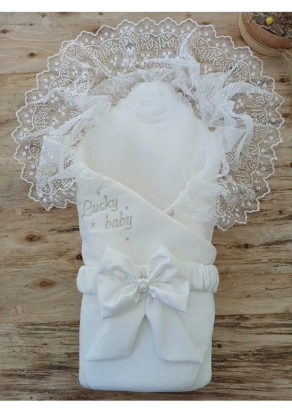 Sahra Lucky Baby Kız / Erkek Bebek Unisex Kundak Battaniyesi Ekru