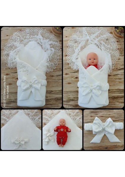 Sahra Lucky Baby Kız / Erkek Bebek Unisex Kundak Battaniyesi Ekru fırsatları
