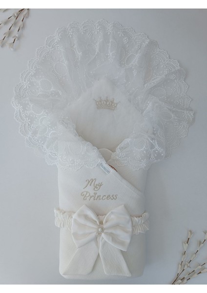 Sahra Taçlı My Princess Kız Bebek Kundak Ekru