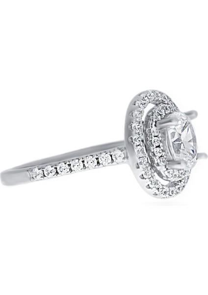 Kadın Oval Taş Detay Şık Gümüş Yüzük