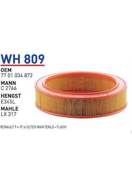 Wh809 Oem 7701034872 Renault 9-19 İE Flash Hava Filtre