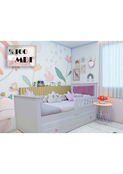 Mdf Bohem Pembe 90 x 190 Yavrulu Kapitoneli Karyola