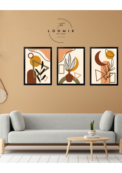 Ahşap Çerçeveli 3 Lü Soyut Tablo Home Ev Dekor 15x21