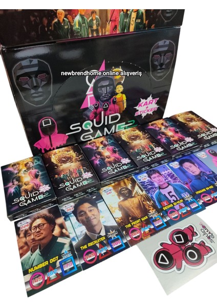 Squidgame2 (24 Mini Kutu 144 Adet Karakter Kartı 24 Adet Karakter Sticker) Hediye Paketinde Gönderim Oyun Kağıtları