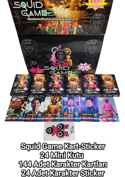 Squidgame2 (24 Mini Kutu 144 Adet Karakter Kartı 24 Adet Karakter Sticker) Hediye Paketinde Gönderim Oyun Kağıtları