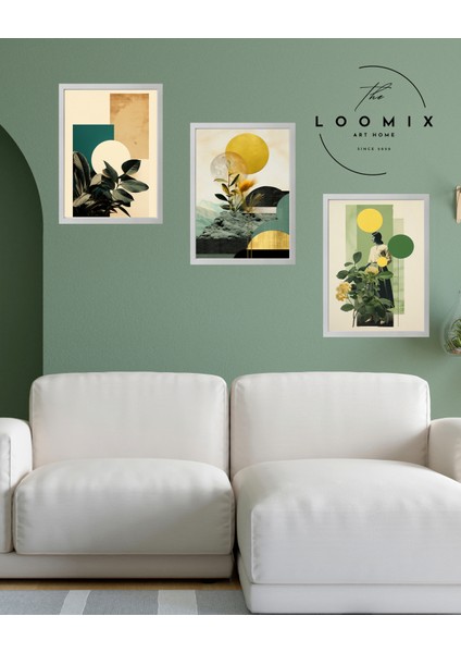 Ahşap Çerçeveli 3 Lü Soyut Tablo Home Ev Dekor 35x50 beyaz