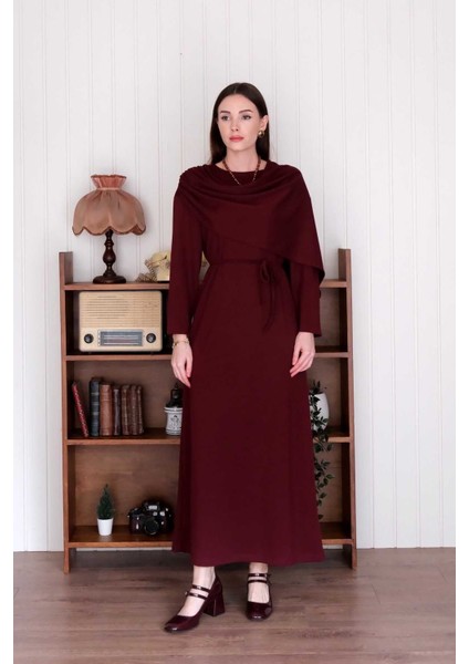 Bordo Şal Yaka Elbise modelleri