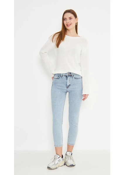 Mavi Kar Yıkama Mom Jeans Likralı Yüksek Bel Pantolon Ekstra Rahat modelleri