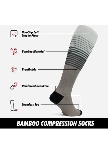 Bambu Renkli Dikişsiz Diz Boyu 15-20 mm Hg Basınçlı Kompresyon Çorap 3590