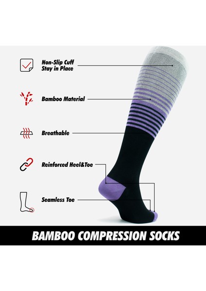 Bambu Renkli Dikişsiz Diz Boyu 15-20 mm Hg Basınçlı Kompresyon Çorap 3590