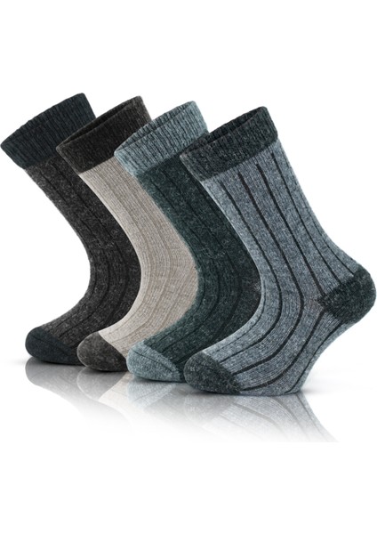 4 Çift Alpaka Yünlü Renkli Doğal Kışlık Ayakkabı Bot Termal Çocuk Çorap 1096