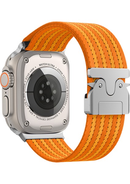 Apple Watch Ultra 49MM Naylon Kumaş Dokulu Hasır Örgülü Metal Tokalı Kordon