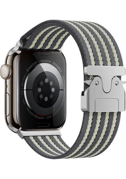 Apple Watch 10 46MM Naylon Kumaş Dokulu Hasır Örgülü Metal Tokalı Kordon