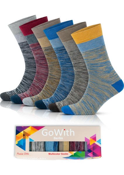 6'lı Penye Pamuklu Yıkanmış Topuk Burun Destekli Kaliteli Renkli Erkek Çorabı 6017