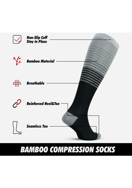 Bambu Renkli Dikişsiz Diz Boyu 15-20 mm Hg Basınçlı Kompresyon Çorap 3590