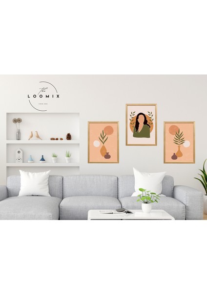 Ahşap Çerçeveli 3 Lü Soyut Tablo Home Ev Dekor 15x21 Ahşap Renk