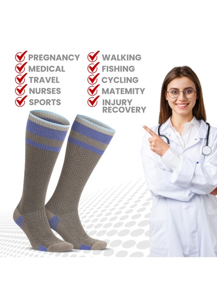 Bambu Dikişsiz Renkli Diz Boyu 15-20 mm Hg Basınçlı Kompresyon Çorap 3596