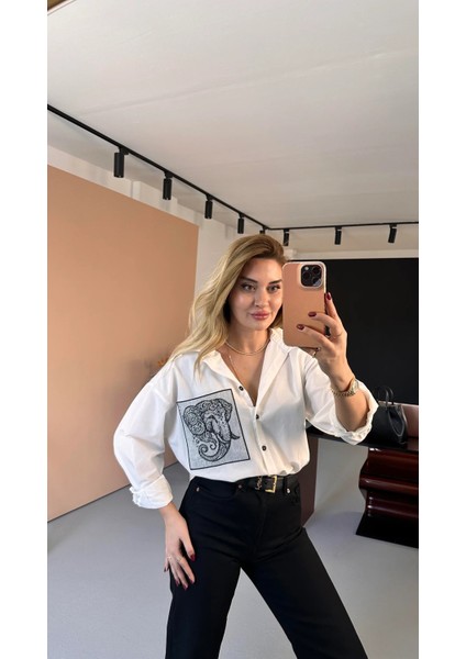 Bebe Plus Kadın Fill Işlemeli Oversize Gömlek fiyatları