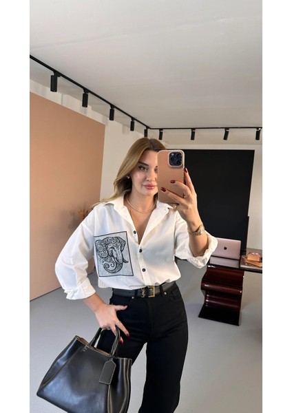 Bebe Plus Kadın Fill Işlemeli Oversize Gömlek modelleri