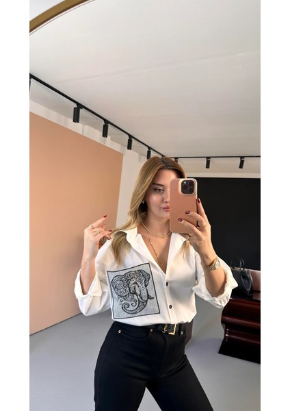 Bebe Plus Kadın Fill Işlemeli Oversize Gömlek indirimleri