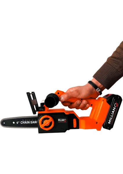 Kömürsüz Motor Yağ Pompalı Dal Budama Testeresi ''3 Bataryalı'' Çift Pala Akülü Ağaç Kesme Makinesi