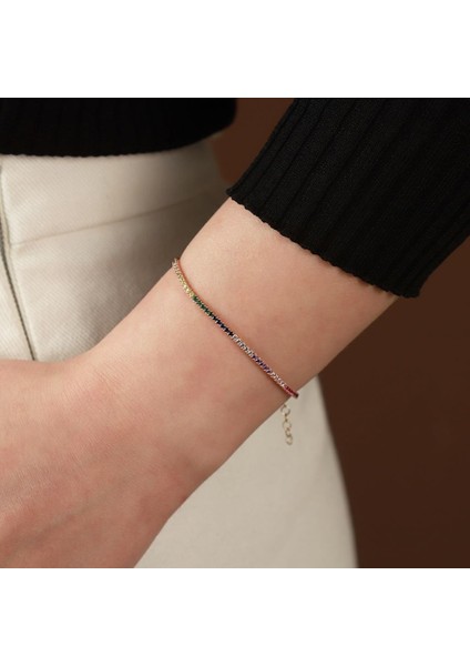 Rainbow Zirkon Taşlı Rose Gold Kaplama Gümüş Su Yolu Bileklik fiyatları