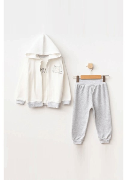 Erkek Bebek Fil Nakışlı Sweatshirt Pantolon T-Shirt 3 'lü Alt Üst Bebek Takımı 3 Ay - 24 Ay