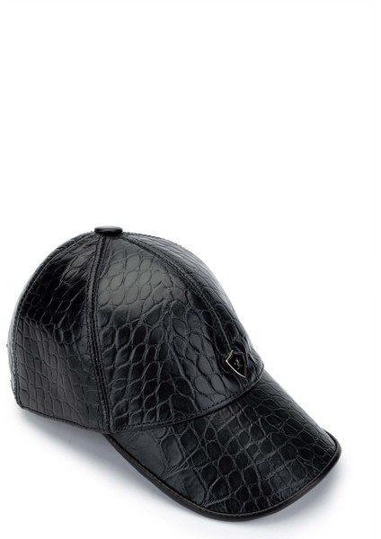 Erkek Deri Siyah Kroko Beyzbol Şapka 524 1128 Spk Y25 Sıyah Kroko