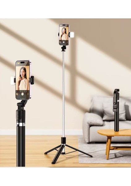 Uzaktan Kumandalı 1,7m Büyük Boy Tripod Pro Selfie Çubuğu Yatay ve Dikey 360° Döndürülebilir Tutucu R1S-L