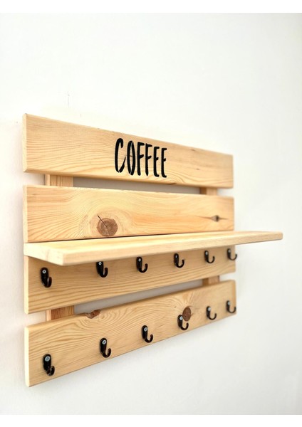 Doğal Çam Ağacından Pinterest 12LI Kahve Fincan Askılığı, Kahve Köşesi, Baharatlık, Duvar Dekor