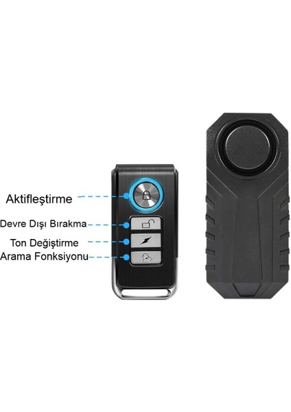 Motosiklet Alarmı Uzaktan Kumandalı 113DB Bisiklet Su Geçirmez, Sos Fonksiyonu, 7 Seviye Hassasiyet