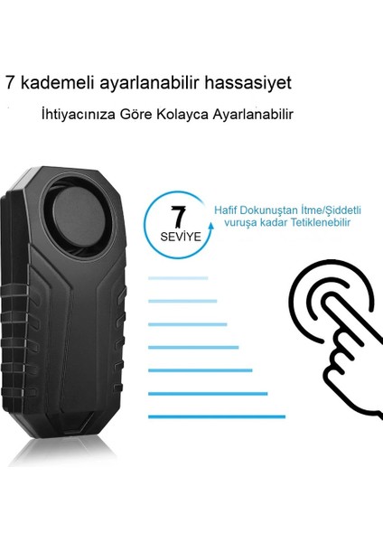 Motosiklet Alarmı Uzaktan Kumandalı 113DB Bisiklet Su Geçirmez, Sos Fonksiyonu, 7 Seviye Hassasiyet