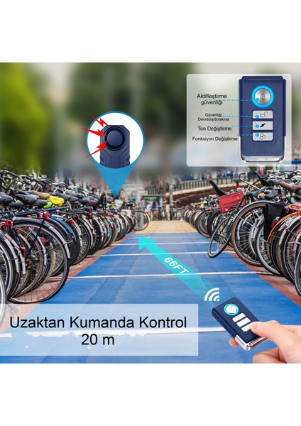 Motosiklet Alarmı Uzaktan Kumandalı 113DB Bisiklet Su Geçirmez, Sos Fonksiyonu, 7 Seviye Hassasiyet