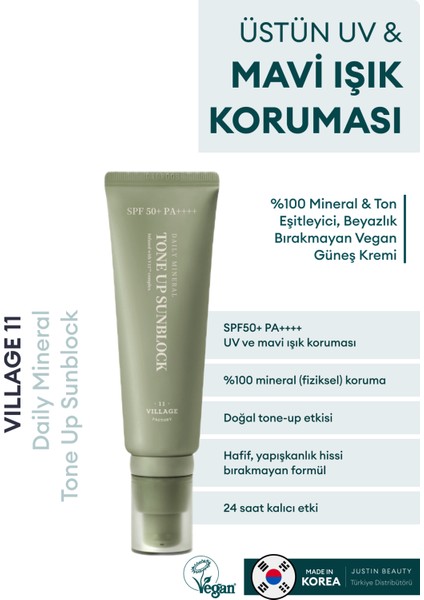 Daily Mineral Tone Up Sunblock Spf 50+ Pa++++ 50 ml Mineral & Ton Eşitleyici Vegan Güneş Koruyucu