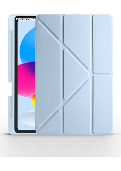 Apple iPad (A16) 11. Nesil 2025 11 Inç Kılıf Kalem Bölmeli Trifolding Standlı Uyku Modlu Silikon Kapak