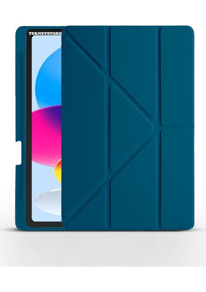 Apple iPad (A16) 11. Nesil 2025 11 Inç Kılıf Kalem Bölmeli Trifolding Standlı Uyku Modlu Silikon Kapak