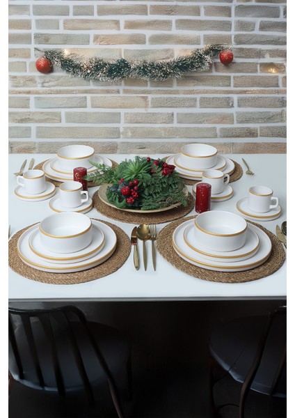 Mat Beyaz Gold Fileli Stackable Yemek / Kahvaltı Takımı 20 Parça 4 Kişilik