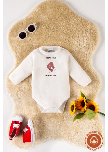 Unisex Bebek %100 Organik Pamuklu Aylık Baskılı 0-1 Yaş Uzun Kollu 12LI Bebek Body Zıbın Hediye Seti fırsatları